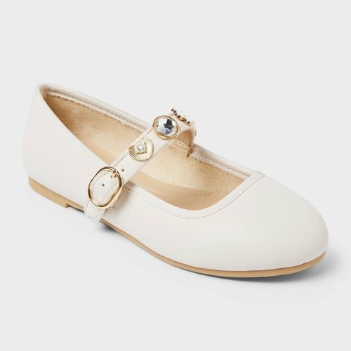 5Y Kids' Marla Charm Ballet Flats - Cat & Jack™ Ivory 5: Adjustable Buckle Strap