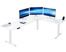 VIVO White Electric 84" x 63" Corner Standing Desk, L-Shaped Workstation