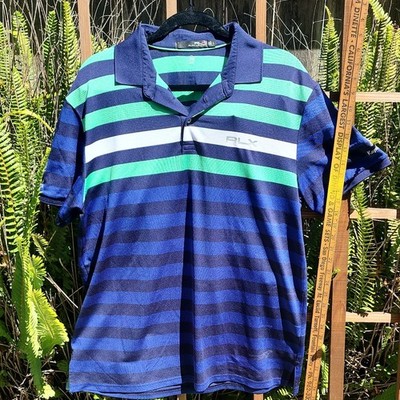 RLX Ralph Lauren Kapalua Striped Polo Shirt Blue Green White Breathable L