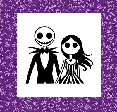 Tim Burton Stil Paar, gruselige Silhouette Vinyl Aufkleber, Halloween, niedlich 8''