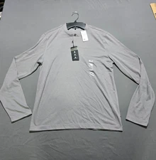 Alfani Henley T-Shirt Alfatech Men's small Storm Grey Stretch Long Sleeve