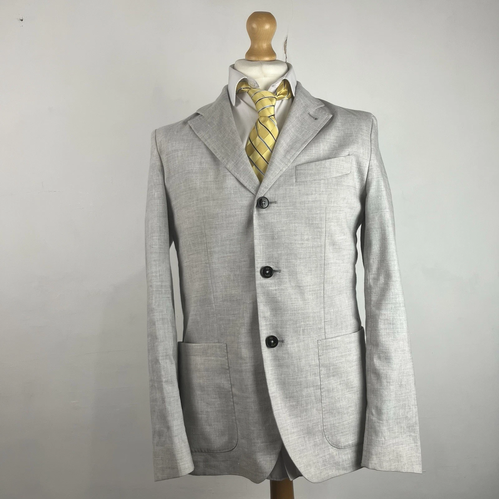 Ted Baker Blazer Jacket Men's 38R Light Grey White Linen Mix Summer Lightweight