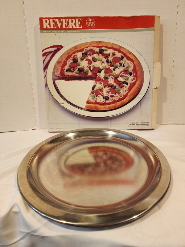 Vintage Revere Ware Stainless Steel 14" Round Pizza Pan 3525340 NICE QQ In Box 