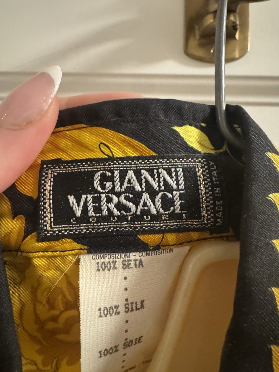 Gianni Versace Baroque Black Gold Silk Button-Up Shirt Long Sleeve