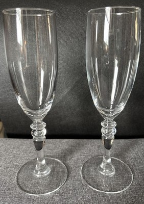 Vtg Luminarc France, Champagne Flutes Set Of 2 ~ Stacked Ball/ring Stem Design