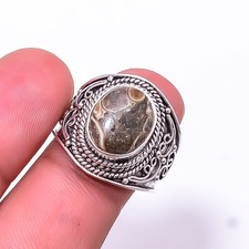 Turritella Agate - Wyoming 925 Sterling Silver Bali Ring S.8 R 9500 223 18