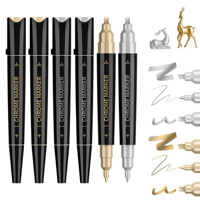6 PCS Dual Tip Liquid Mirror Chrome Markers, Permanent Reflective Metallic Pa...