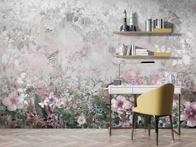 3D Mural Floral Bird Hand Drawn Self-adhesive Removeable Wallpaper Wall Mural - Image 1 of 4