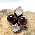 Vintage Garnet & Moonstone Ring Silver 925 Size 8.25 Artisan Hand-Crafted