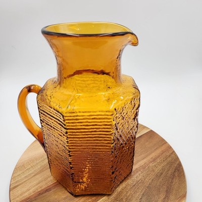 Blenko Pitcher 6720 Textured Joel Myers 1967 Honey Amber Bark Glass MCM 9.5 inch