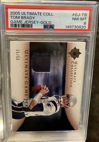 2005 TOM BRADY ULTIMATE COLLECTION GAME JERSEY GAME JERSEY-Gold /50 Psa 8!
