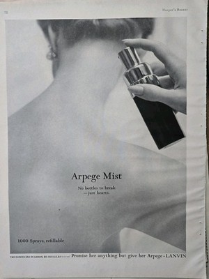 1962 Lanvin Arpege Spray Mist Perfume nape of woman's neck vintage ad