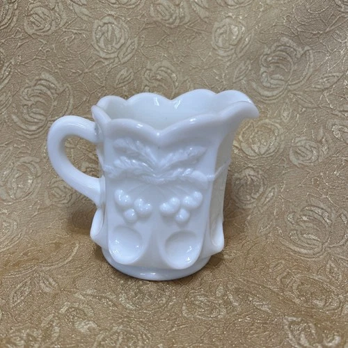Vintage Westmoreland Milk Glass Cherry Thumbprint Creamer 3 1/2"