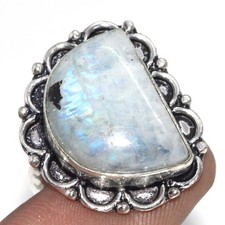 925 Silver Plated Rainbow Moonstone Jewellery Ring Handmade Size Us 7 GW