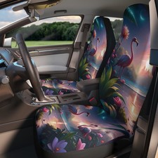2pc Tropical Pink Flamingo Beach Floral Universal Protective Car Seat Covers