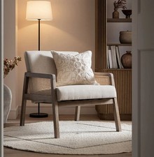 Daals Oatmeal Fabric Weathered Oak Frame Rattan Armchair NEW RRP £199.99