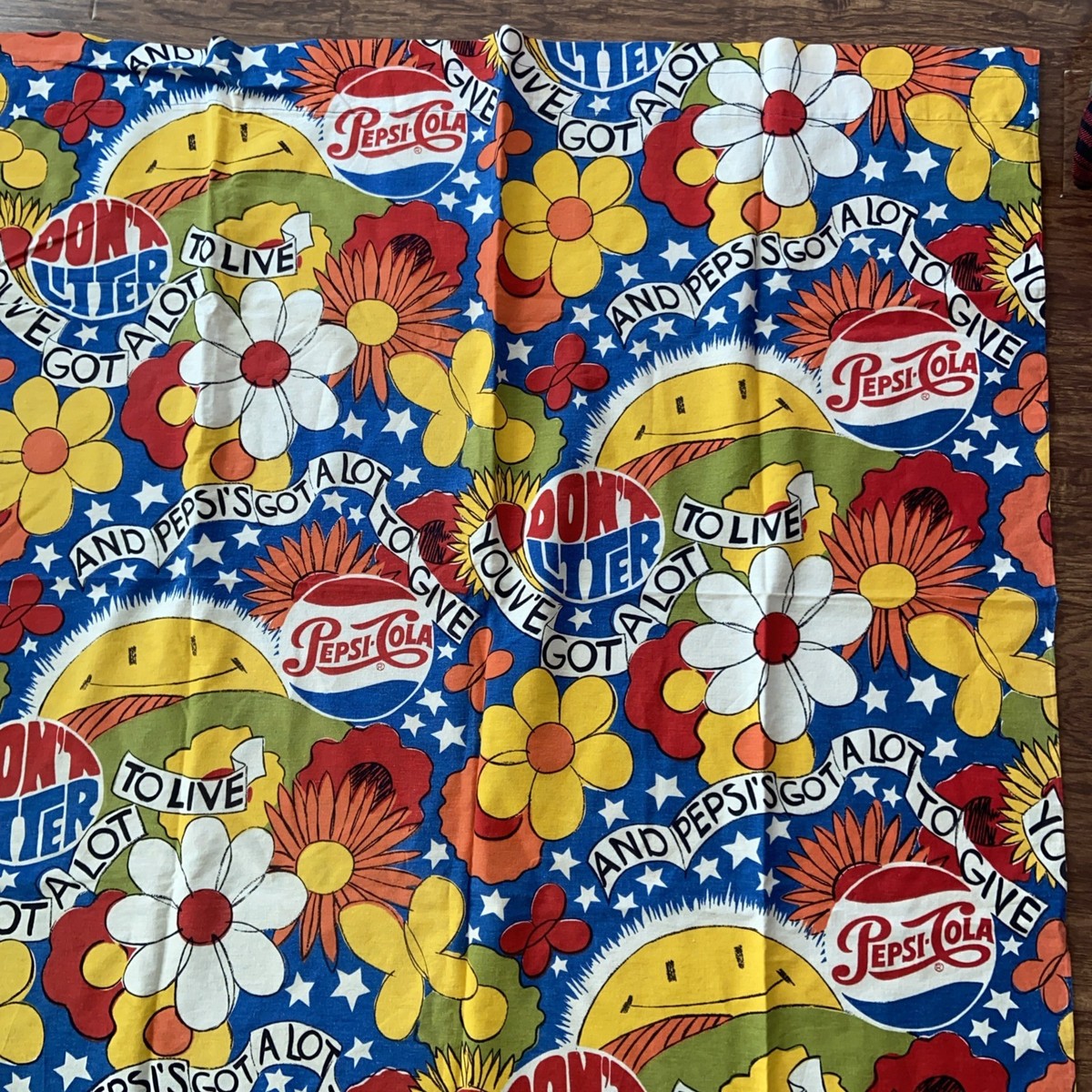 Vintage Sears Set of 2 Curtains /Pepsi Logo Hippie Flower Power