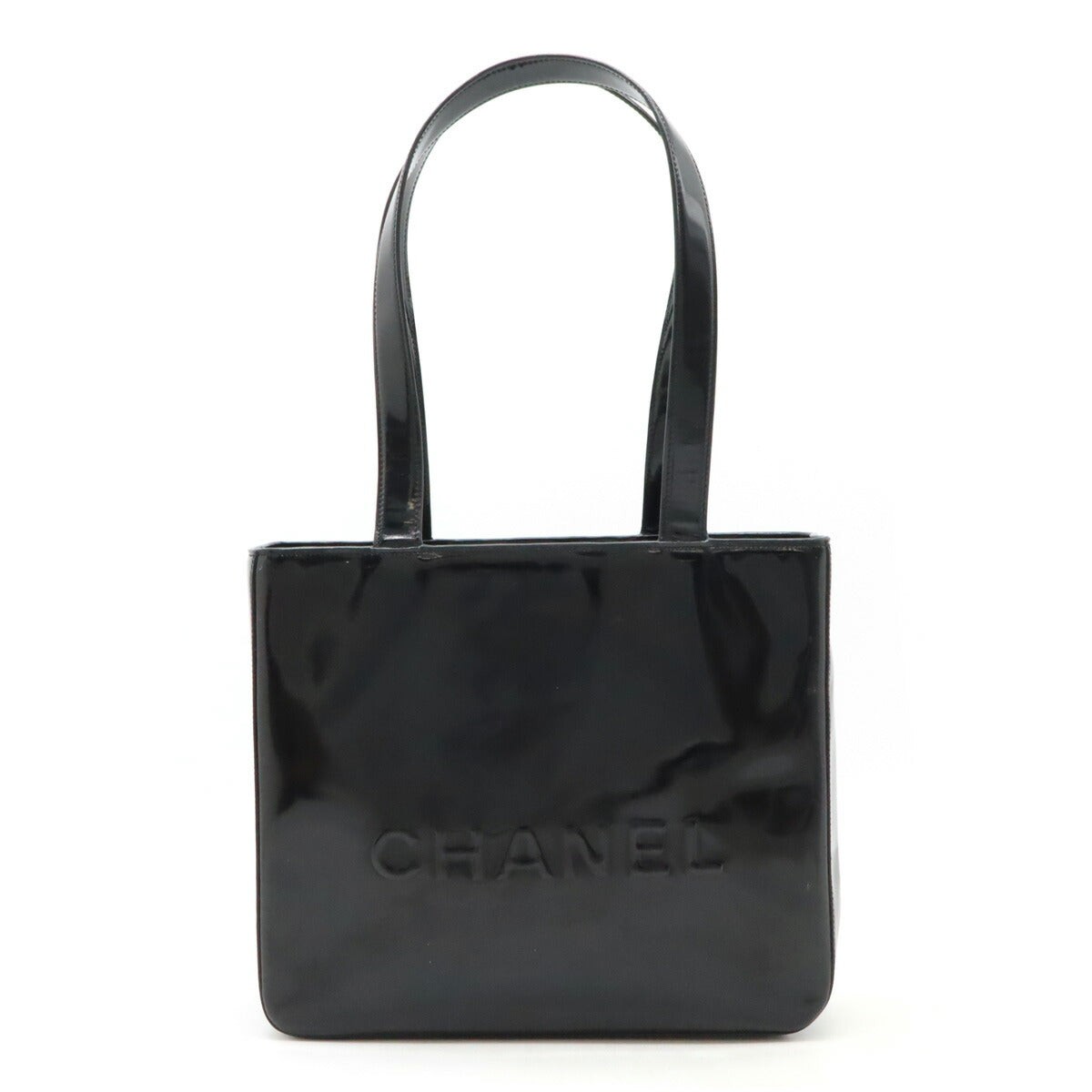 Chanel Black Patent Leather Logo Tote Bag One Size Women