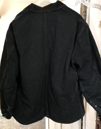 Carhartt Canvas Chore Jacket Blanket Lined Blk CO1 Sz 52 Reg Distressed Irreg - Picture 3 of 16