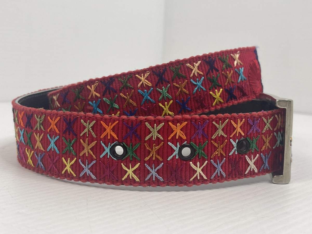 Ebay Logo Embroidered Belt Unisex Red Multi Cross-Stitch