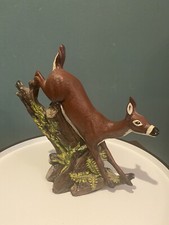 Vintage Hand Painted Hobbyist Deer jumping over stump 9" Figurine