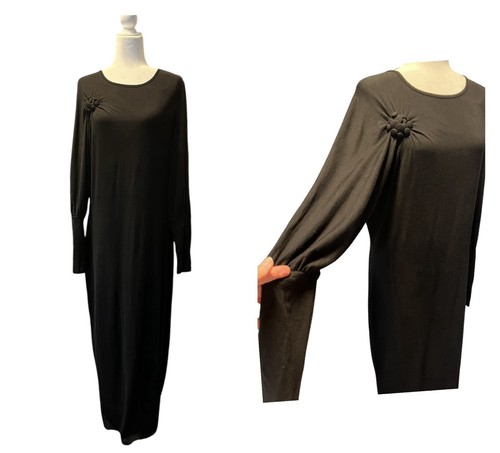 Newport News Women's Long Dolman Sleeve Black Maxi Dress Sz XL - Picture 1 of 11