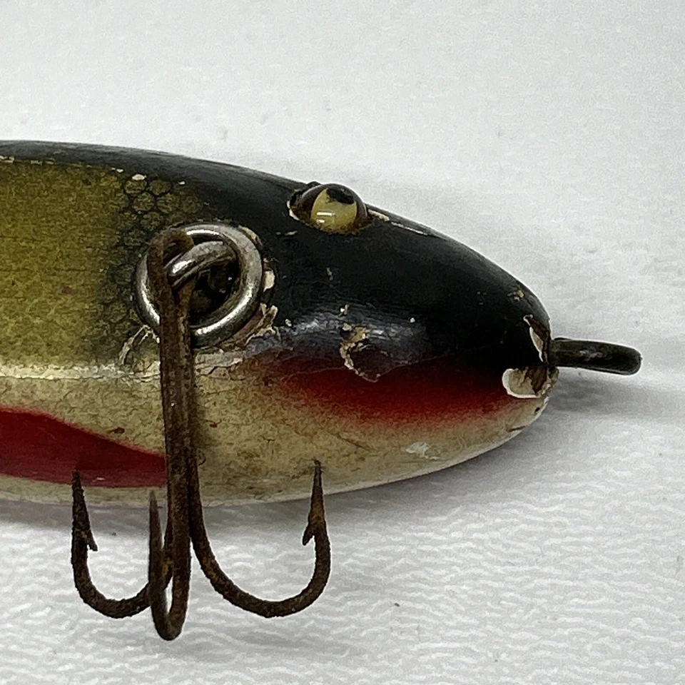 Vintage Fishing Lure, Injured Minnow, Glass Eyed, Wood - Image 4 of 4