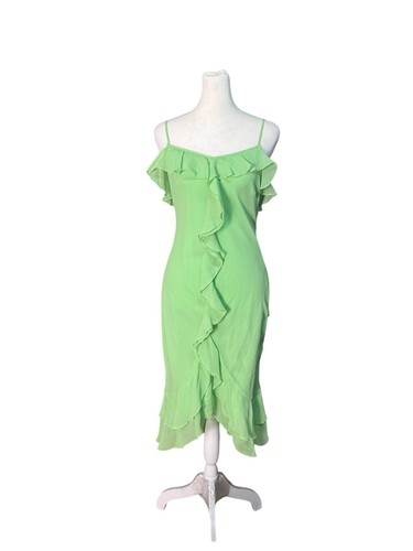 Express Womens Size 6 Light Green 100% Silk Ruffle Dress Bodycon Midi Side Zip