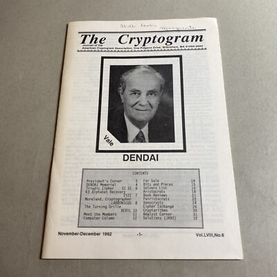 The Cryptogram 1992 Dendai, November-December Vol. LVIII No. 6 / MOB