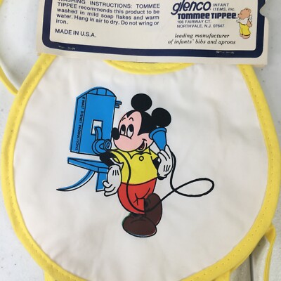 Vintage 1980s Mickey Mouse Pinocchio Bib Set Of 2 Tommee Tippee NOS