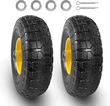 (2-Pack) 10-Inch Solid Rubber Tires and Wheels, 4.10/3.50-4" Flat Free Tubeless