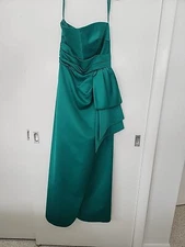 Vintage Victor Costa Dress Cocktail Gown Green Satin Strapless Draped Slit