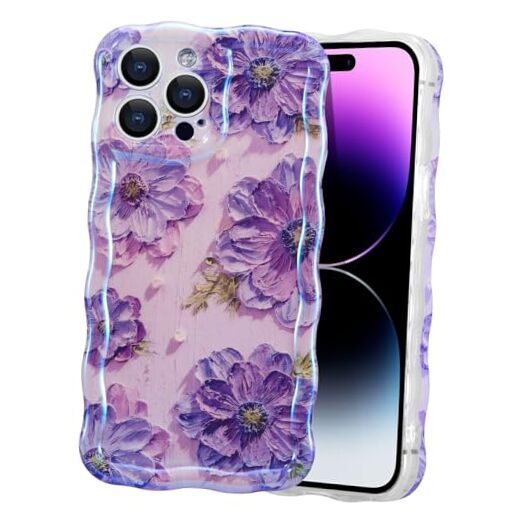 Case for iPhone 15 Pro, Colorful Retro Oil Painting Printed Flower Purple