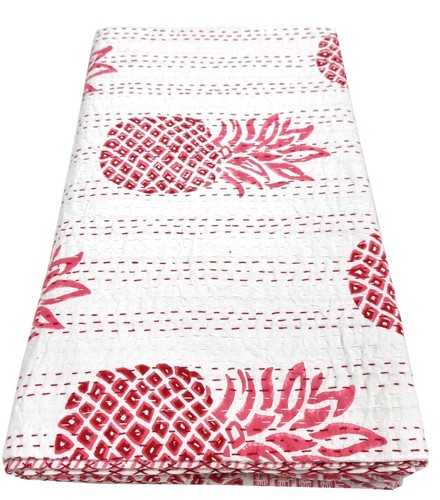 Elegant Hand Block Printed Kantha Quilted Throw Indian Cotton Kantha Quilt - Picture 6 of 10