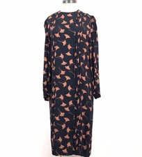 J.H. Paul ltd Vintage Dress Size 12 Black With Brown Leaf Print Button Front