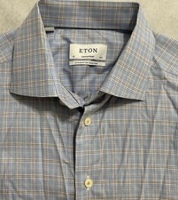 Eton Contemporary Mens L 42 16 1/2 Orange Blue White York Button Up Shirt