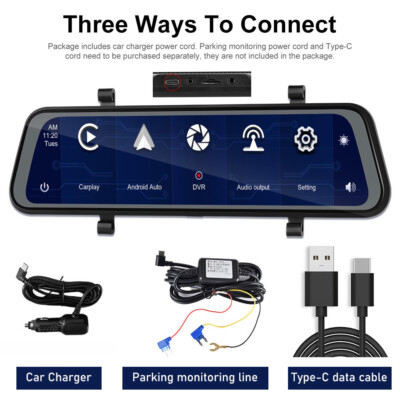 Specchietto Retrovisore Dashcam 4K Con Schermo Touch 12 Pollici - CarPlay, Android Auto, WiFi, GPS - Per Auto