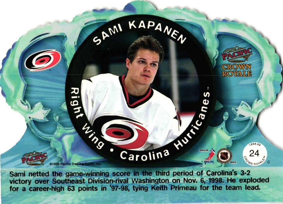 98 99 Pacific Crown Royale Gold Die Cut Sami Kapanen 24 Carolina Hurricanes - Image 2 of 2