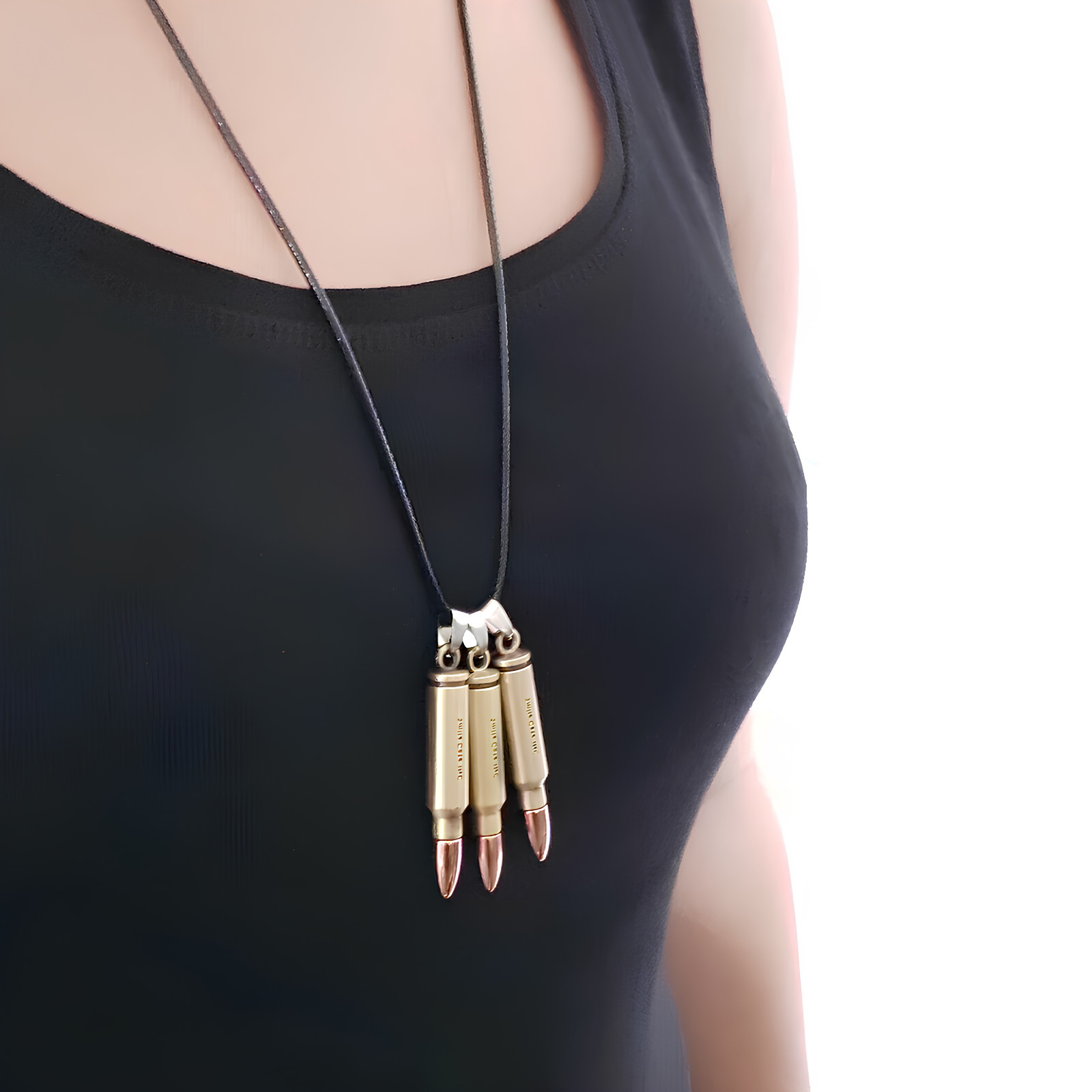 3 Three Bullet Pendant Cord Necklace Punk Goth Alternative Ammo Unisex Jewellery