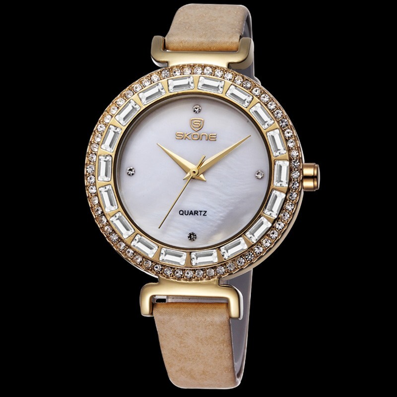 Reloj de Mujer Reloj de Pulsera de Oro Circonia Beige Nácar Clásico U1362