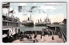 Postcard Harbor Steamer Ships Detroit Michigan MI People Pier 1911 Aerial View