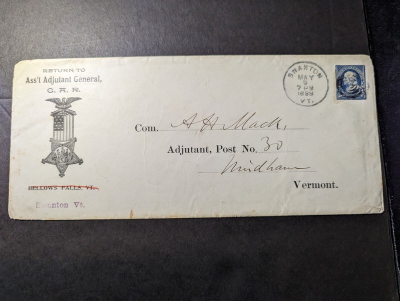 Lot of 1898 USA Grand Army of the Republic GAR Cover and Booklet Vermont