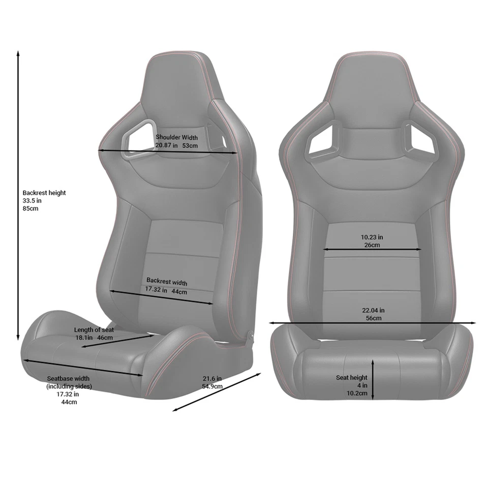 2 Pcs Adjustable Universal Racing Seats, Reclinable Bucket Seats for Toyota Cars - Изображение 3 из 4