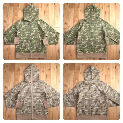 Reversible BAPE camo Full Zip Hoodie ape Green × Beige A Bathing