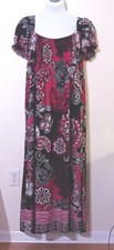 NEW DIRECTIONS WOMAN*Purple Black Long Dress* Size 18W*Smocked Bodice*Puff Slev