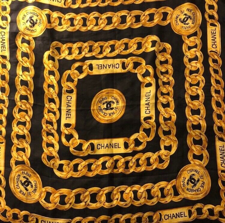 Vintage CHANEL Silk Scarf 31 Rue Cambon Paris Gold Chain Vintage CHANEL Silk Scarf 31 Rue Cambon Paris Gold Chain