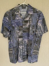 NEW Vintage TRIUMPH of California Mens Button Front Abstract Shirt Blue Green LG