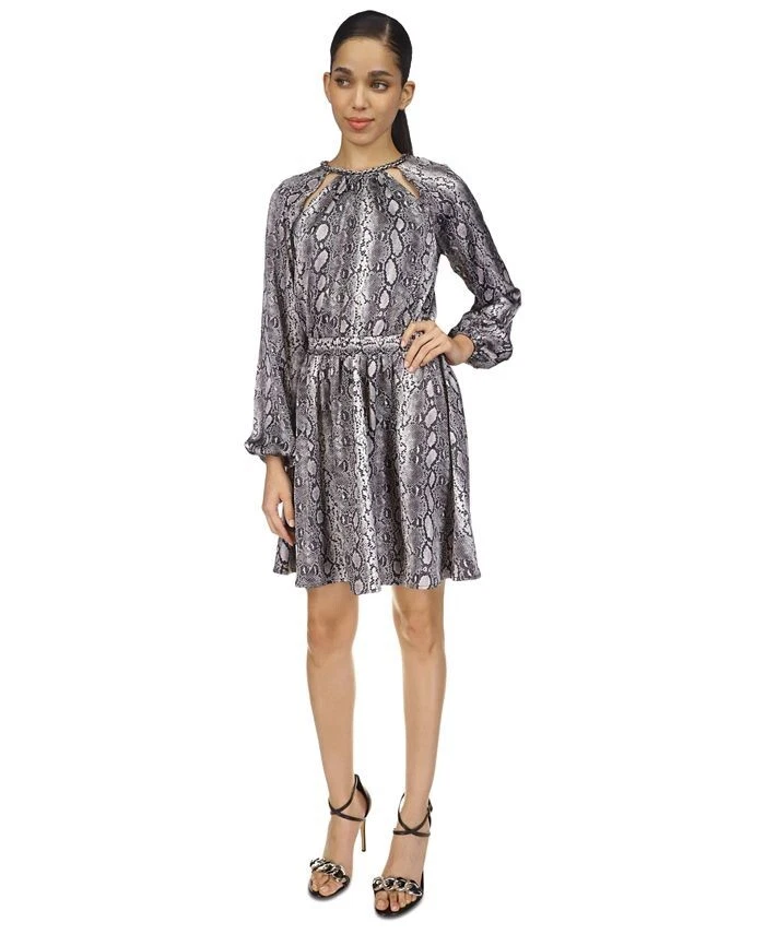 Abito donna Michael Kors pelle di serpente stampa catena scollo argento nero taglia XS