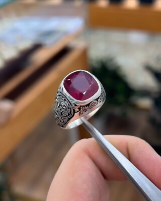 Silberring mit natürlichem roten Rubin Stein Sterlingsilber 925 Handarbeit