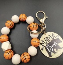 5.5" Wood Bead Charm Keychain New Free Ship Basketball Mama Bear A3270